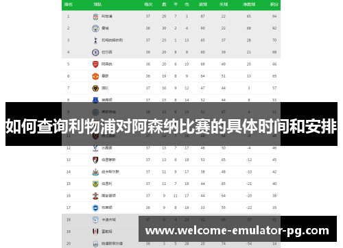 如何查询利物浦对阿森纳比赛的具体时间和安排